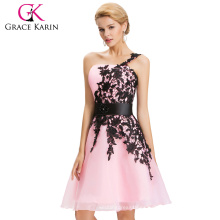 Grace Karin Sexy partido formal vestido corto de organza satén un hombro luz rosa cóctel vestidos 2016 CL4288-3